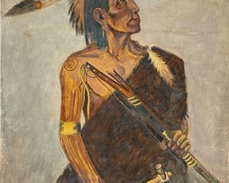 Antique Native American Oil on Canvas
