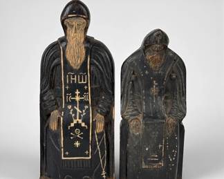 Two Antique Wooden Figures of St. Nil Stolobensky
