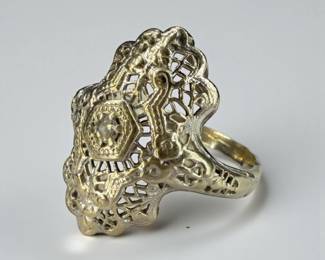 14k White Gold & Diamond Filigree Ring
