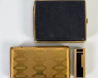 Gold and Enameled Dunhill Lighter and (2) Cigarette Cases
