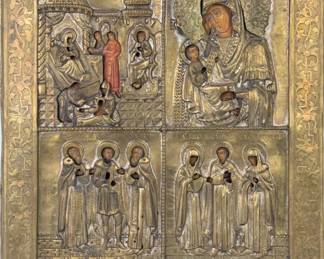 Antique Russian Icon with Brass Oklad
