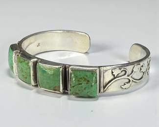 Jerry Roan Sterling and Turquoise Navajo Cuff
