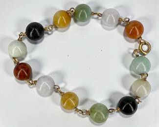 14k Gold Multicolor Jade Bead Bracelet
