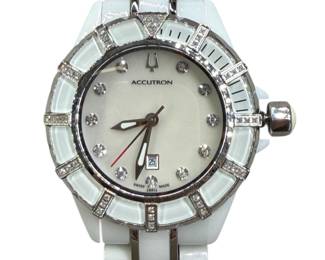 Bulova Accutron 28R13 Mirador White Ceramic MOP Dial Ladies Watch
