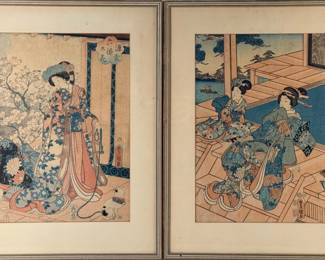 Pair Of Japanese Woodblocks
