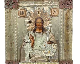 Russian Silver Foil Icon of Christ
