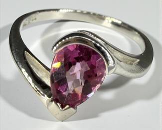 Ladies 14k White Gold Pink Topaz Ring
