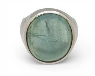 Lot 12
Cat's Eye Aquamarine 23ct. Ring, Sterling Silver Setting, Size 7