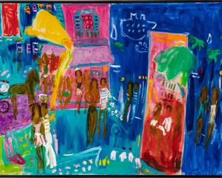 Lot 1008
Bob Kane (American, B. 1937) Oil on Canvas 'Marche Au Fleurs'