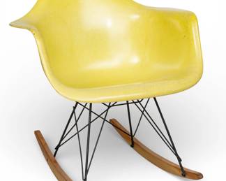 Lot 1054
Charles & Ray Eames (Ameican) for Herman Miller (American) Molded Fiberglass Shell, Metal Frame and Birch Runners, Ca. 1950s, 'RAR Rocker'