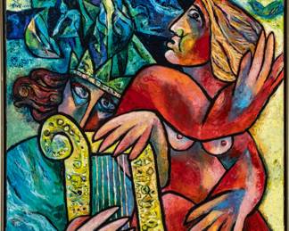 Lot 1039
Dubi Arie (Israeli, B. 1939) Oil on Canvas 1989, 'Love's Melody'
