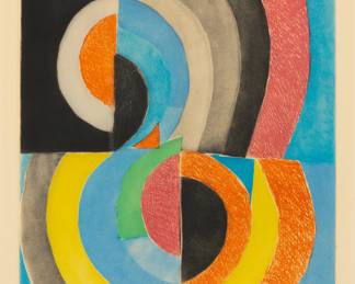 Lot 1006
Sonia Delaunay (French, 1885-1979) Etching and Aquatint in Colors on Arches Paper 1970, 'Composition with Semicircles'