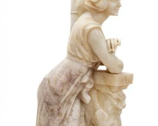 Lot 38
In the Manner of Giusseppe Bessi (Italian, 1857-1922) Art Deco Hand Carved Marble and Alabaster Figural Lamp 1920-1930, 'Classical Maiden'