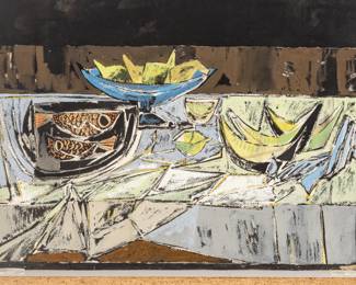 Lot 1021
Kingsley (King) Calkins (American/Michigan, 1917-2004) Mixed Media on Paper 'Table Blanche'