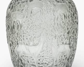 Lot 51
Lalique (French) Crystal Smoke Colored 'Biches' Vase 20th Cen., H 6.75" Dia. 5.5"