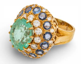Lot 1
Ladies 18k Yellow Gold, Emerald, Sapphire, and Diamond Cocktail Ring, Size 7.5