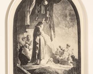 Lot 1031
Rembrandt Van Rijn (Dutch, 1606-1669) Etching on Ingres D Arches Off White Laid Paper 1632 (Millenium Edition), 'The Raising of Lazarus (Larger Plate)