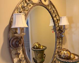 Iron Mirror with Sconces