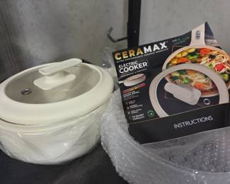 Ceramax . qt. Cream Portable Ceramic Nonstick Electric Cooker