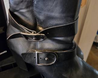 Black Faux Leather Buckle Ankle Boots