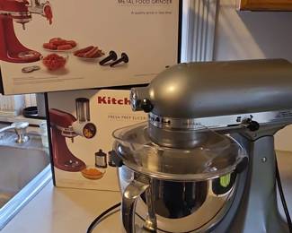 KitchenAid Artisan Series Quart TiltHead Stand Mixer with Metal Food Grinder Attachment and Fresh Prep Slicer or Shredder Attachment