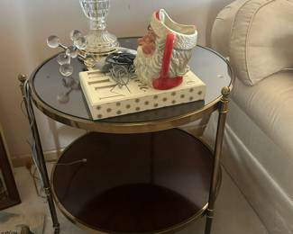 Walnut and Brass Hollywood Regency table