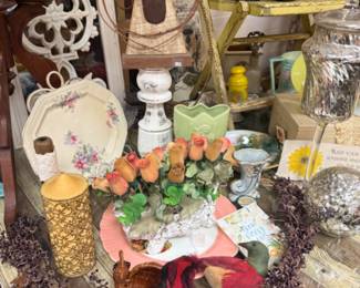 vintage platter, green planter