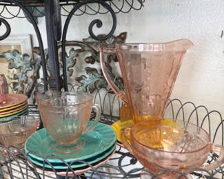 pink pitcher and glassware