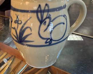 Cornish Hill Pottery Wolfeboro, NH stoneware salt glaze bunny pattern  