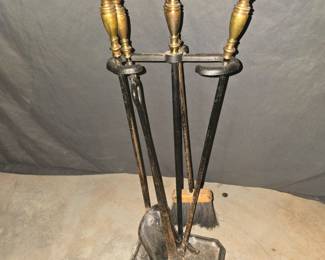 Antique brass fireplace tools