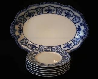 Grindley Melbourne Flow Blue Serving Platter and Plates