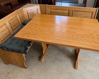 Oak Breakfast Nook Dining Set with Storage Benches