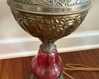 Victorian Gone With the Wind Style Oil Lamp with Floral Globe