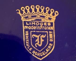 Limoges Castel France Cobalt Blue and K Gold Souvenir Plate and Lidded Trinket Box Set