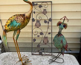 Metal Crane, Bird, Owl & Floral Wall Art Set