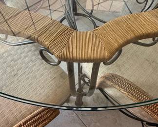Glass Top Dining Set with Wicker Accents