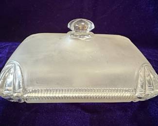 Frosted Glass Dish with Starburst and Fan Motifs