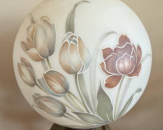 Victorian Gone With the Wind Style Oil Lamp with Floral Globe