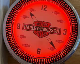 Harley Davidson Bar Shield Spinning Wheel Neon Clock