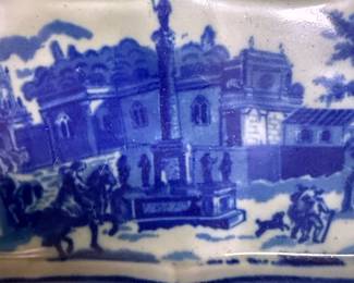 Victoria Ware Ironstone Blue Willow Pattern Inkwell and Tray Set