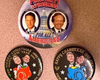 Political Campaign Buttons-Bill Clinton, Al Gore, Joe Lieberman