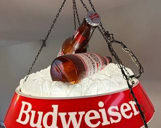 Vintage Budweiser King of Beers Bottles on Ice Hanging Pool Table Light