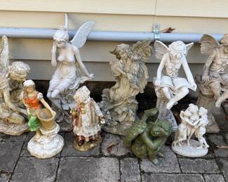 Assorted Resin Garden Statues - Frogs, Angels, Safari Animals