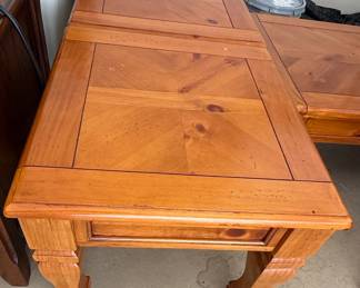 Wooden Coffee Table and End Tables with Parquet Top