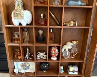 Vintage Miniature Perfume Bottles and Collectibles Display Cabinet