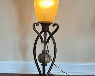 Art Nouveau Style Table Lamp with Amber Glass Shade