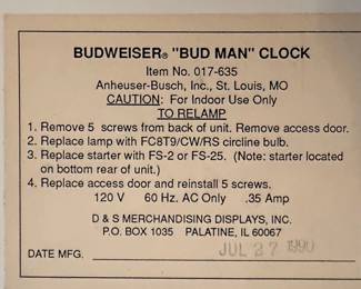 Budweiser Bud Man Electric Clock