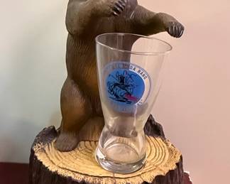 Grizzly Beer Canadian Lager Bear Bottle Holder Display with Glass