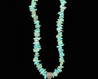 Triangular Turquoise Pendant with Nugget Turquoise Strand Necklace