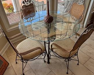 Glass Top Dining Set with Wicker Accents